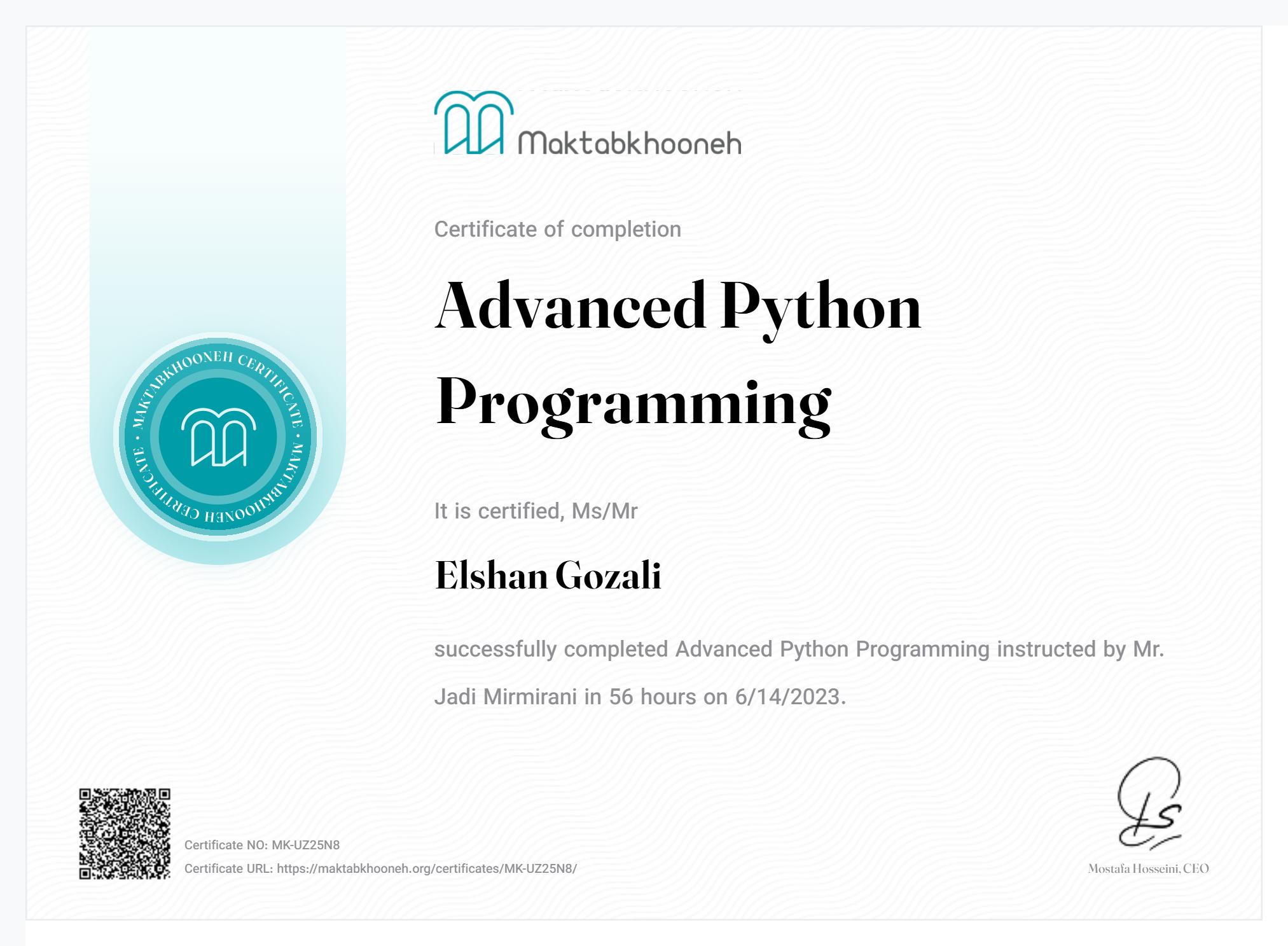 Advanced Python Certificate